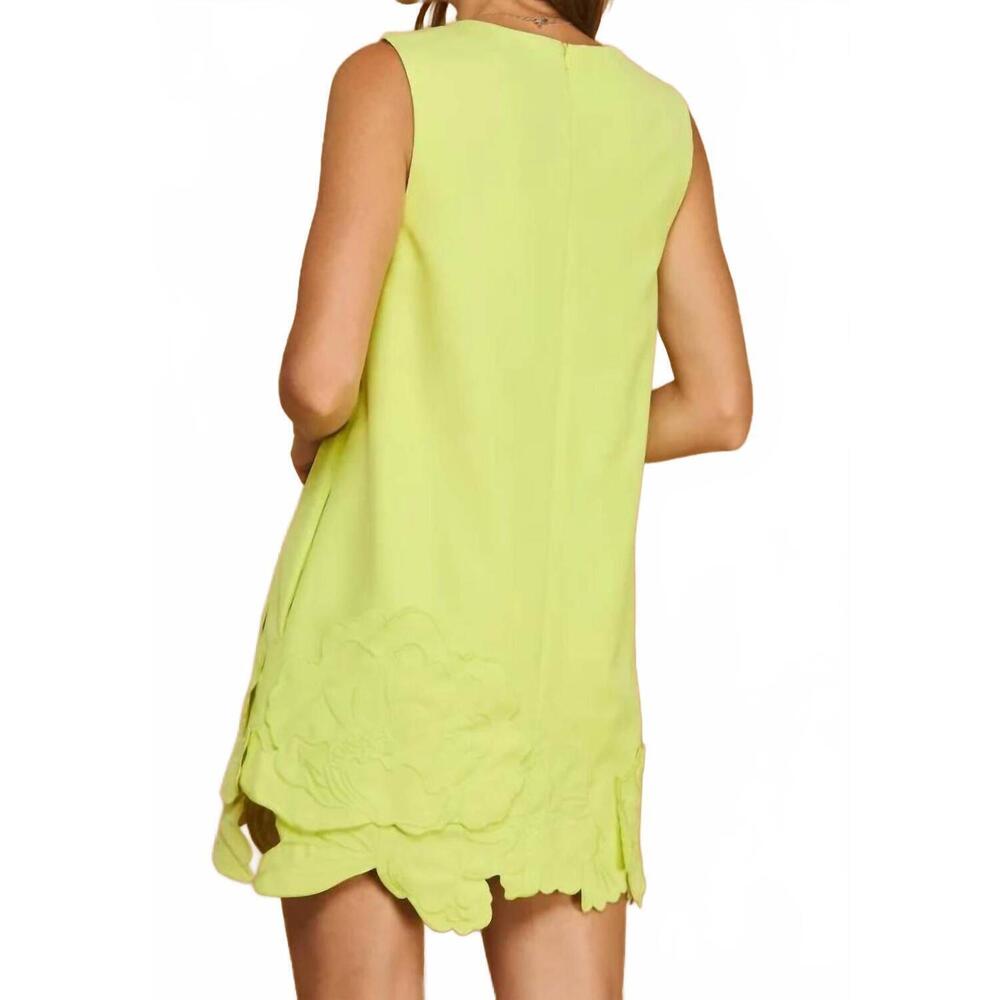 NEW STRUT & BOLT 3d floral applique mini dress in chartreuse - Picture 2 of 2